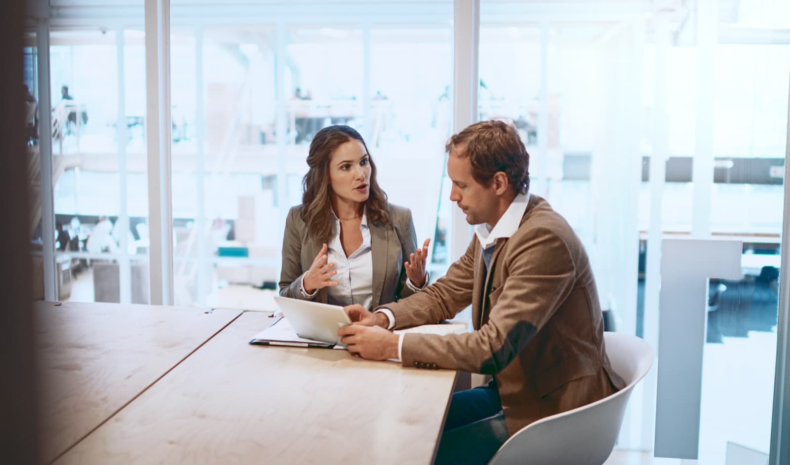 Client representative discussing project plans in an office meeting
